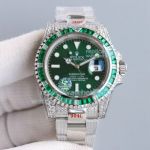 Asian ETA Rolex Submariner Watch SS Green Dial Diamond Band 41MM
